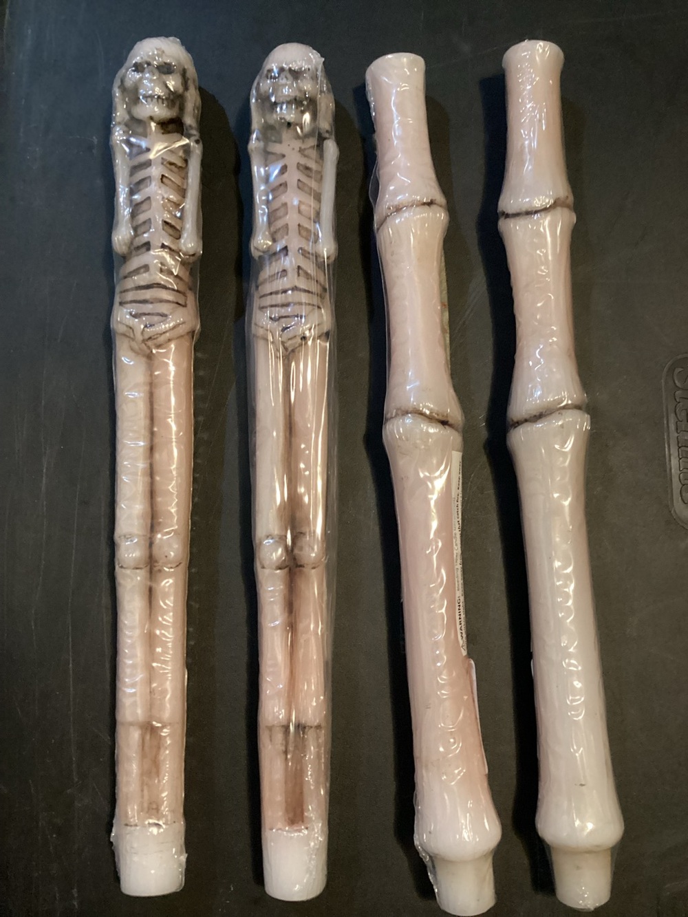 Skeleton & Bones Bleeding Taper Candles (4) 12” White Grey, Bleeds Red Halloween